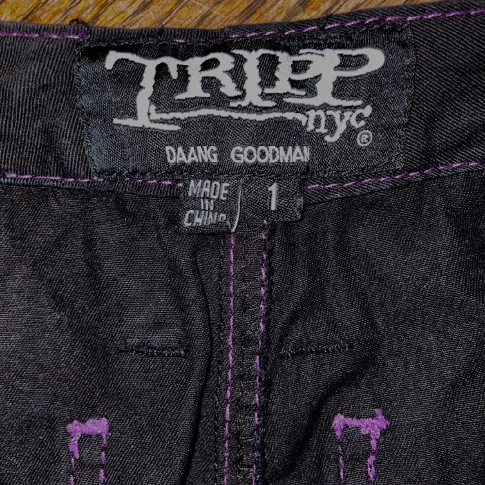 TRIPP NYC Daang Goodman Y2K  Black Cargo Goth Punk  Purple Trim & Chains SZ S - Picture 11 of 12